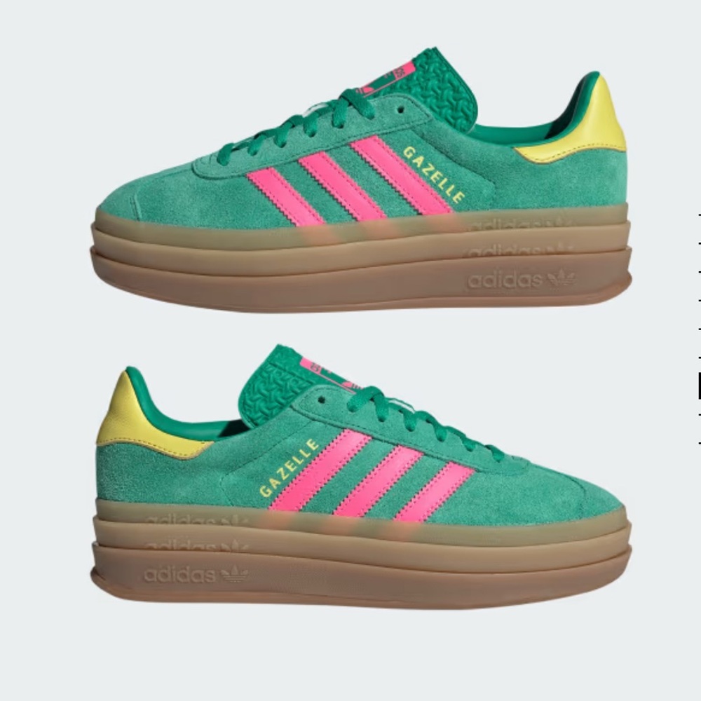 adidas Gazelle Bold Green and Pink Sneakers